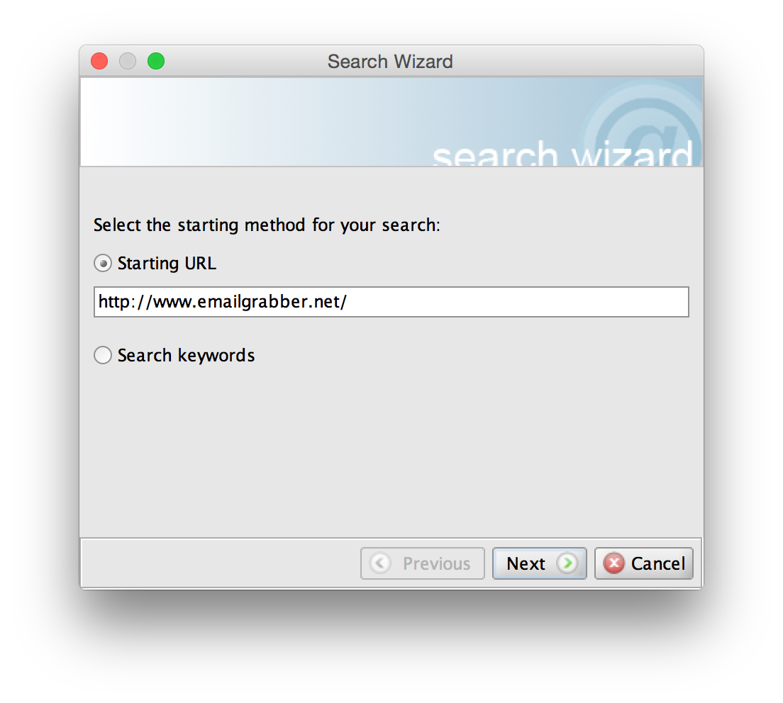 Email Grabber Search Wizard screenshot