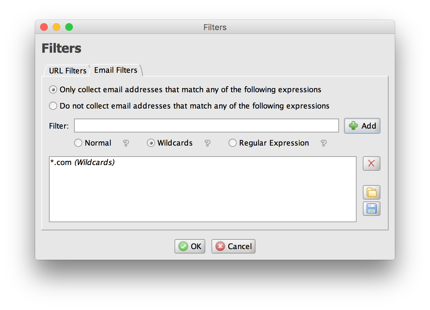Email Grabber Email filters screenshot
