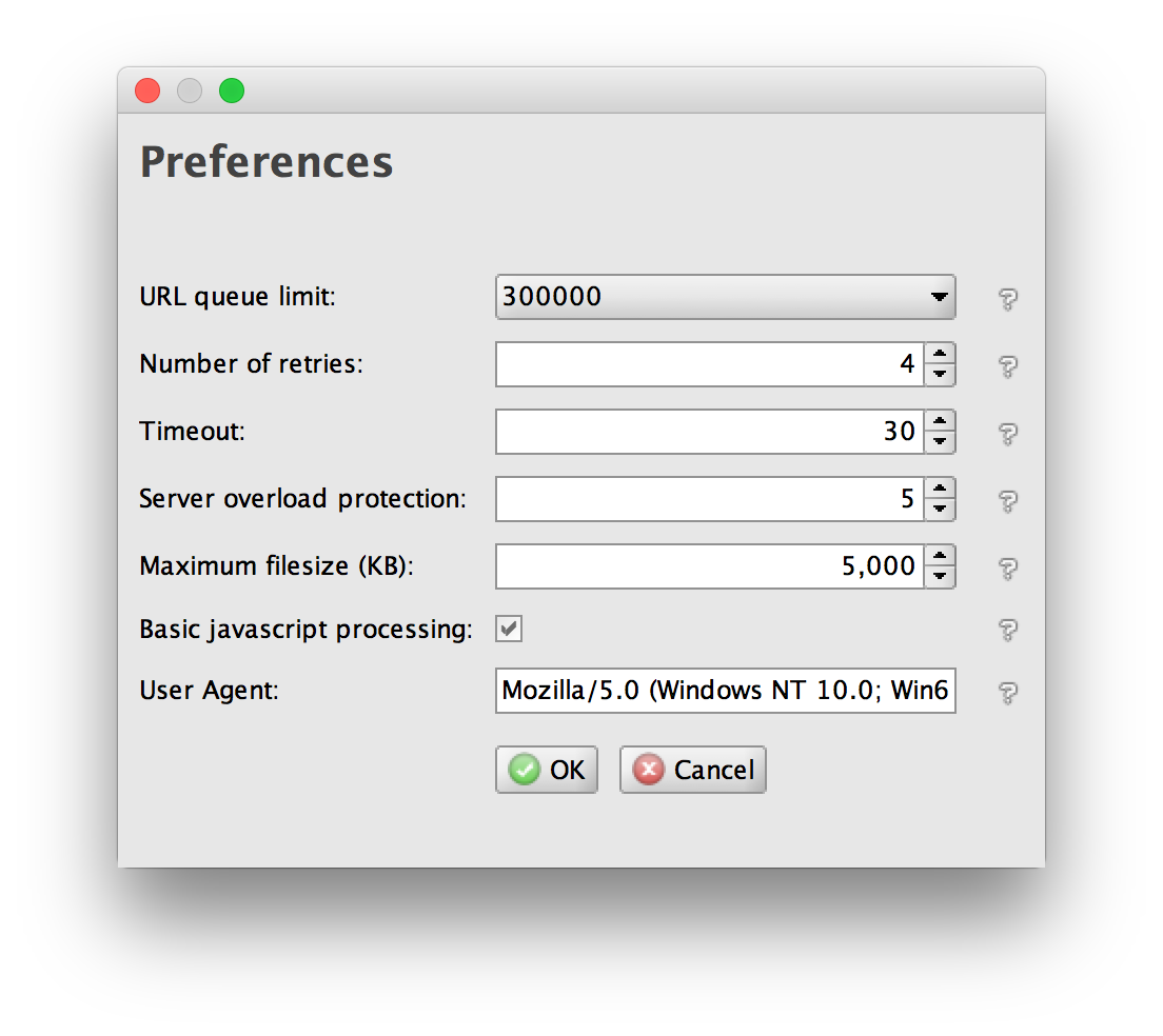 Email Grabber preferences screenshot